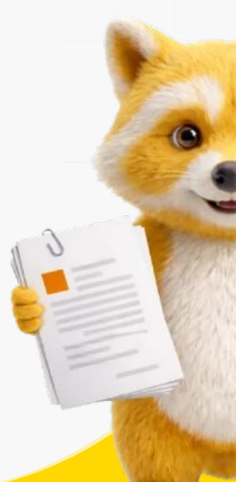 The Urbanese mascot holding documents